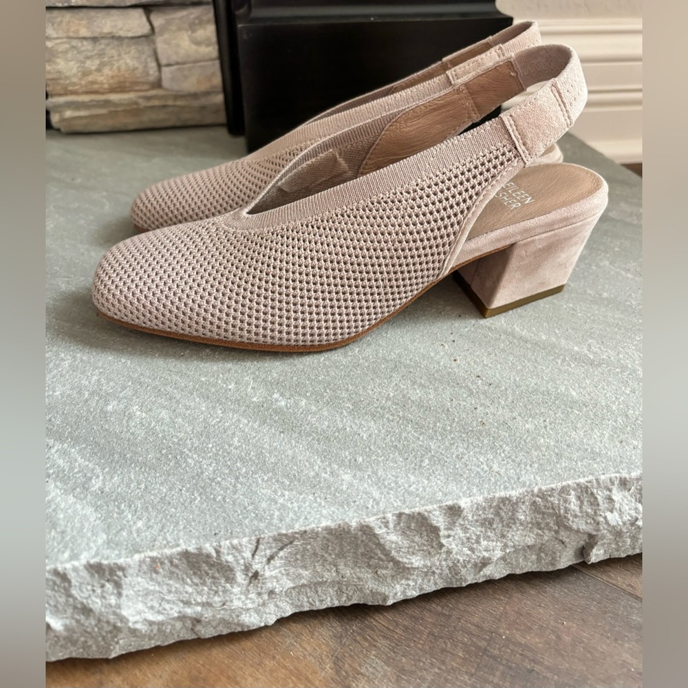 Eileen Fisher Vasa Stretch Knit Slingback Pumps Heels In Blush Women Sz 7 NWOT